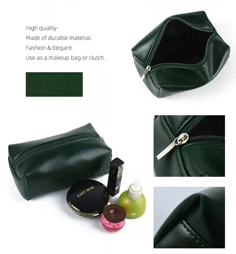 Embossed logo branding option on luxury braided leather makeup pouch